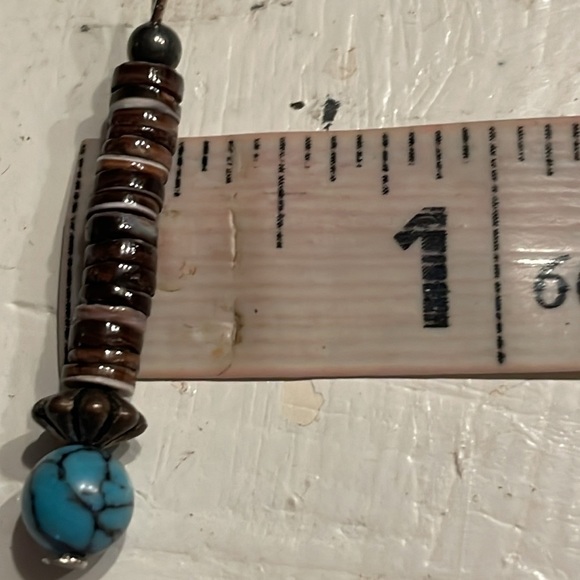1.5” 16 wooden seed bead & round turquoise color bead charm pendant w/jump hoop - Picture 14 of 14